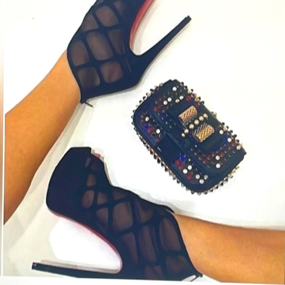 Christian Louboutin suede mesh Altarakana  150 peep toe platform bootie 35 - Picture 11 of 11